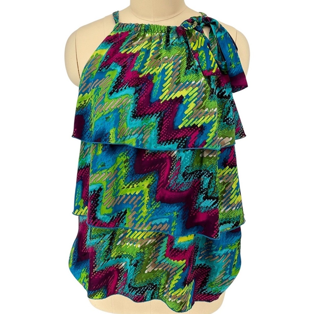 Lane Bryant Halter Top Multicolor Abstract Zigzag Tiered Ruffle 22/24W